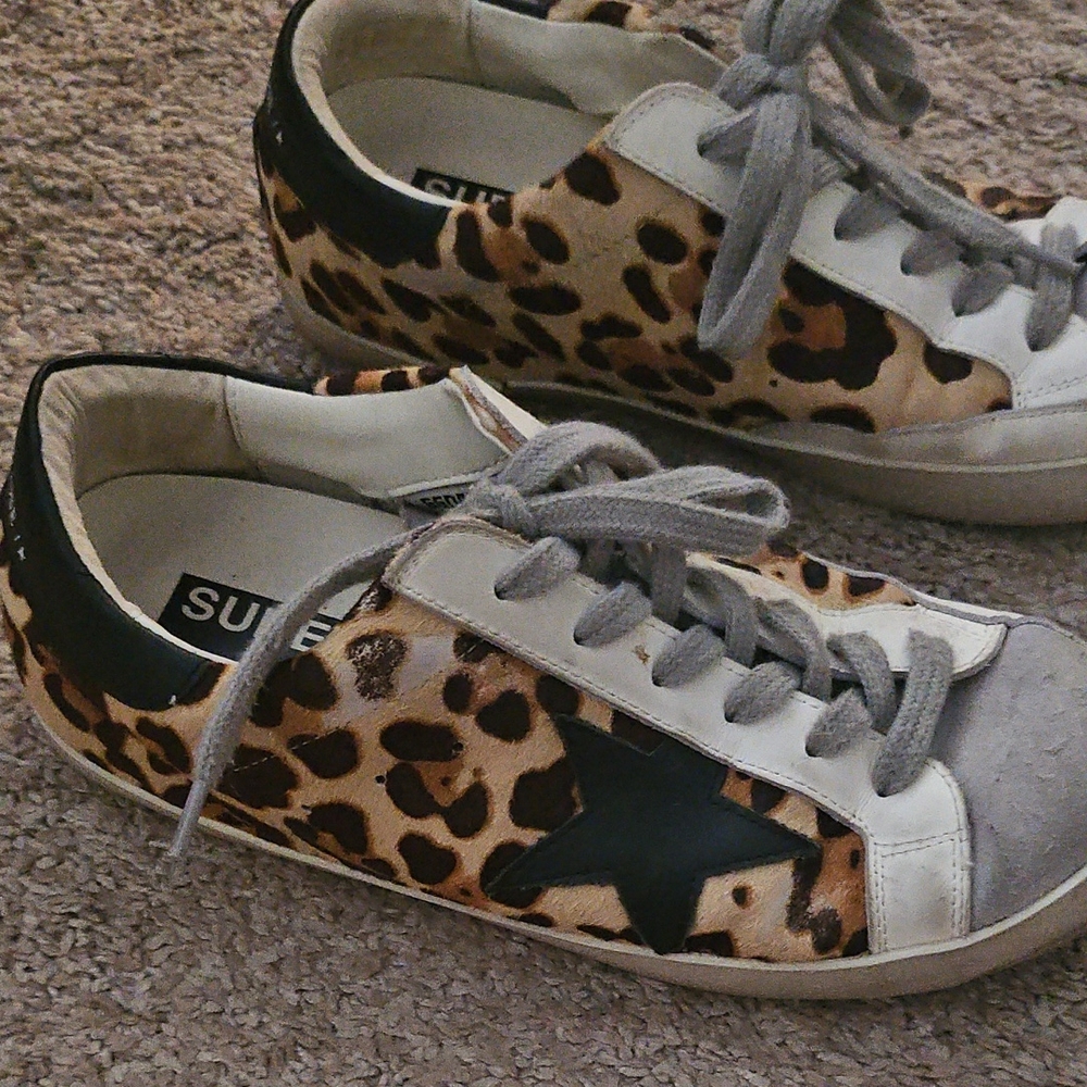 Golden Goose Leopard Sneakers with Black Accent